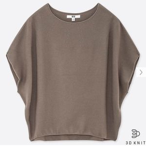 Uniqlo 3D-knit XL short-sleeved tan/grey sweater